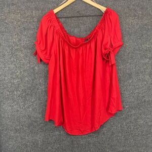 Trende Red Off The Shoulder Tie Sleeve Blouse Plus Size 2X Short Sleeve Top